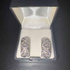 CZ double row huggie hoop earrings